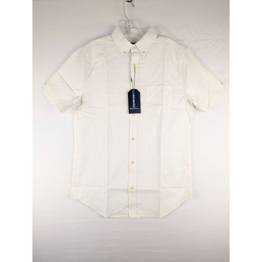 Ben Sherman Shirt Mens‎ Small Short Sleeve Textured Slub in Stone 100% Cotton